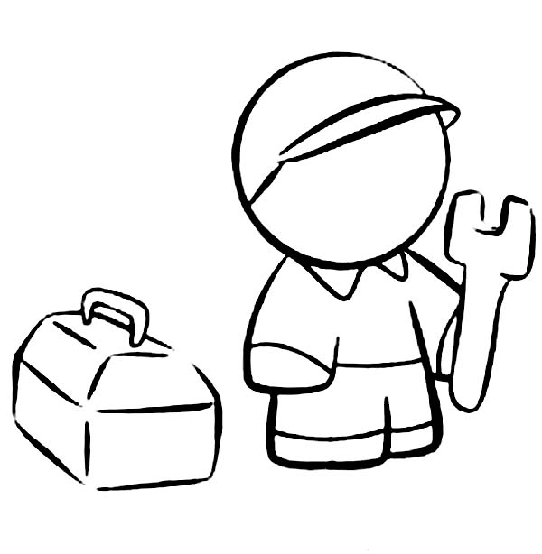 600x614 Technician With His Tool Box Coloring Page Coloring Sun