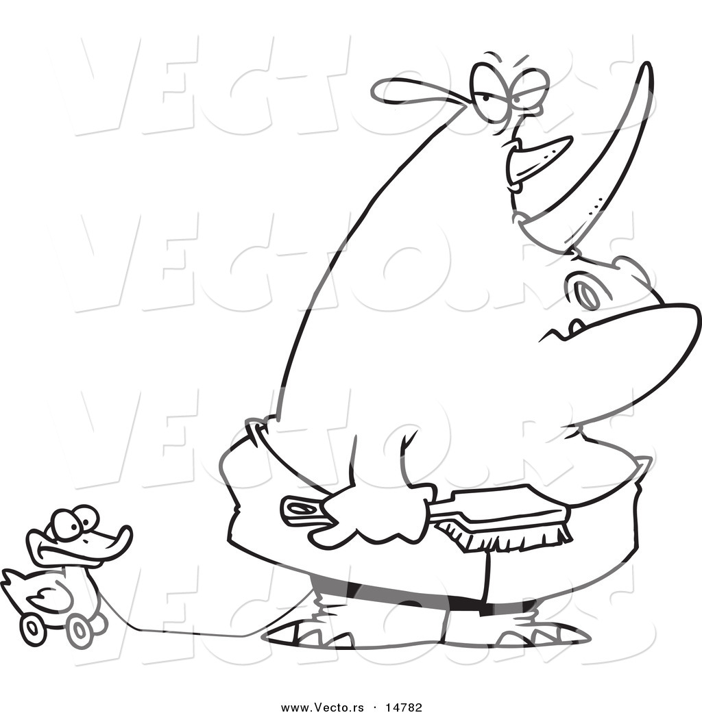 1024x1044 Vector Of A Cartoon Bath Time Rhino In A Towel, Pulling A Rubber