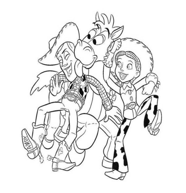 600x621 Woody Jessie Bullseye Toy Story 2 Coloring Page
