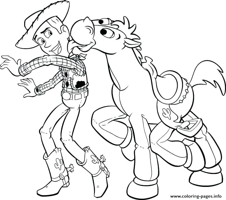 795x702 Toy Story Coloring Pages Woody Buzz And Bullseye Toy Story