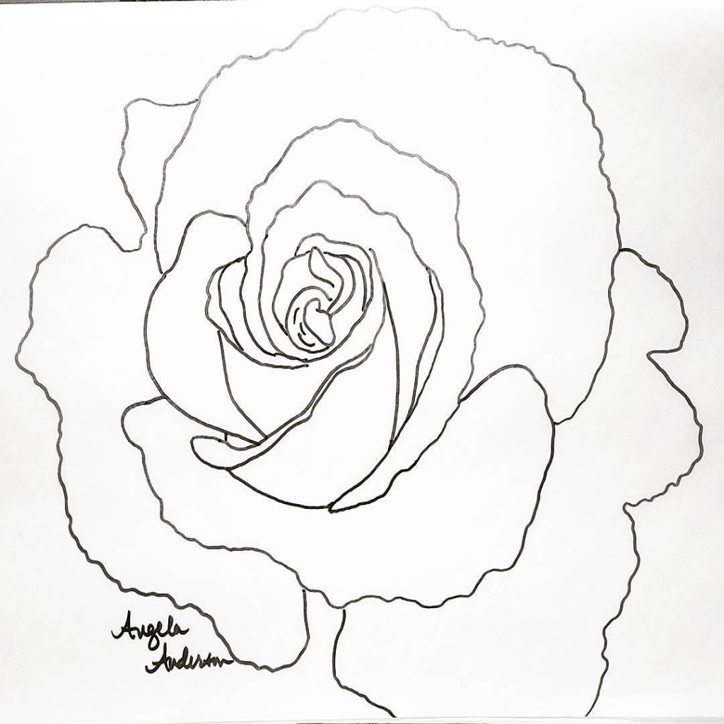 1024x1024 Rose Traceable Coloring Sheet Angela Anderson Acrylic Throughout