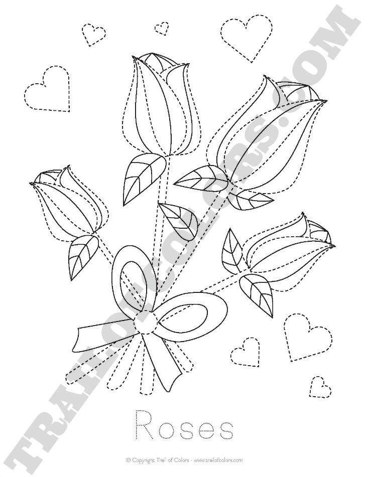 735x951 Free Printable Roses Tracing Coloring Page