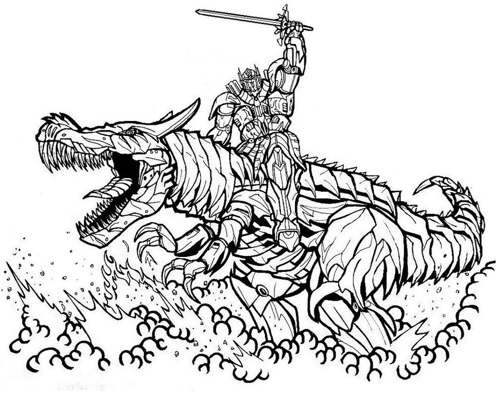 987x809 Grimlock And Optimus Prime Coloring Page