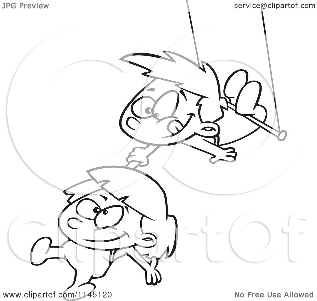 1080x1024 Cartoon Clipart Of A Black And White Boy And Girl On A Trapeze