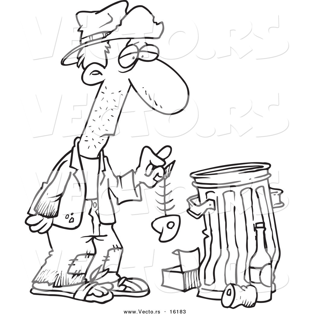 1024x1044 Vector Of Cartoon Hungry Homeless Man Holding Fish Bone By