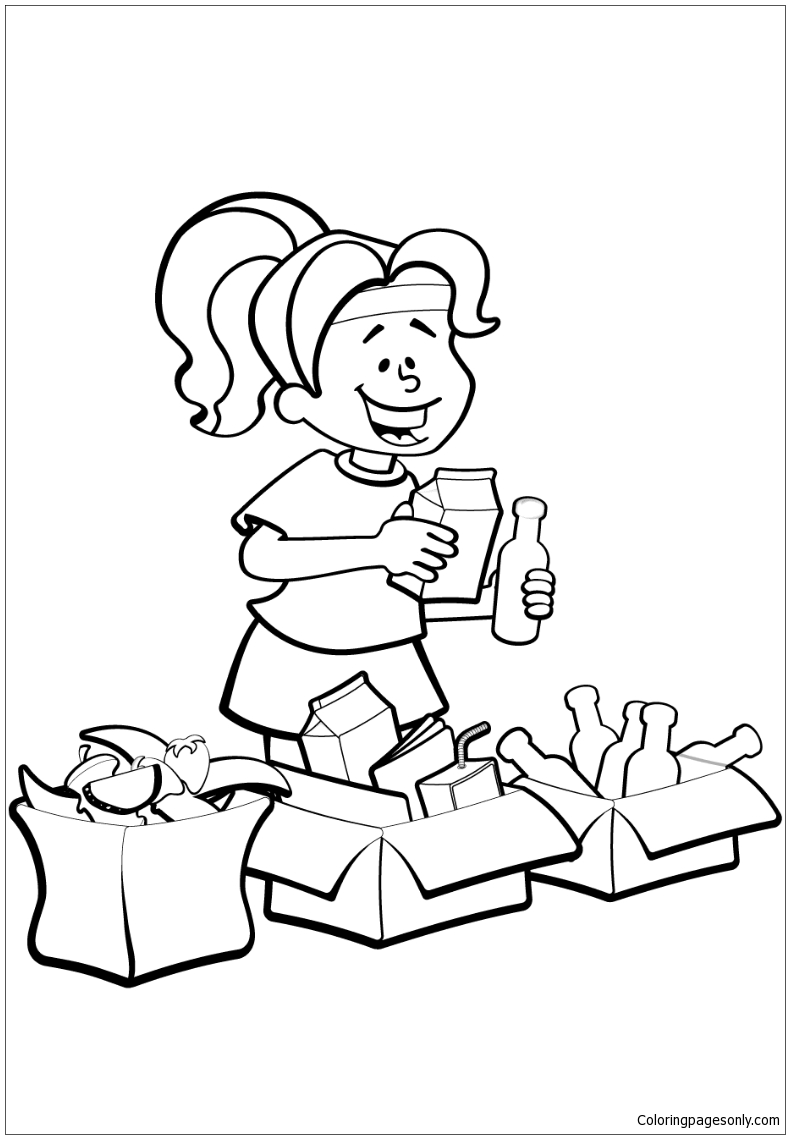 790x1139 Woman Is Sorting Garbage For Recycling Coloring Page