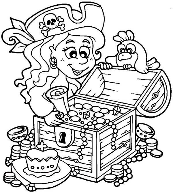 600x668 Treasure Chest, Little Pirate Girl And Her Treasure Chest