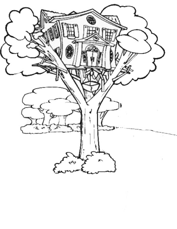 600x776 Treehouse With Elevator Coloring Page Color Luna