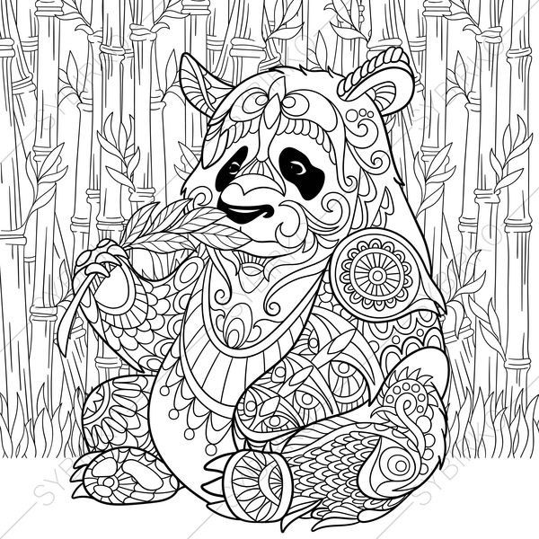 600x600 Adult Coloring Pages Panda Hand Drawn Tribal Panda Animal Totem