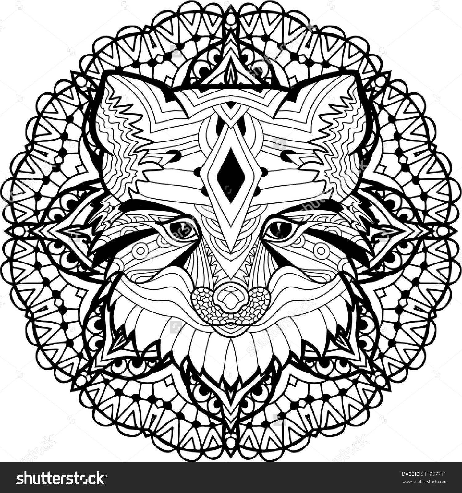 1500x1600 Monochrome Hand Drawn Ink Drawing. Painted Fox On A Background