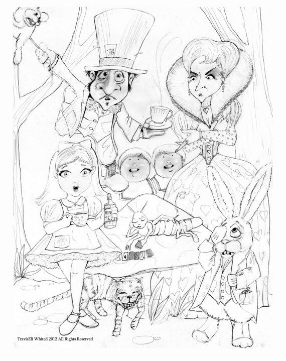 570x719 Trippy Coloring Pages People Fantasy Cartoons Alice
