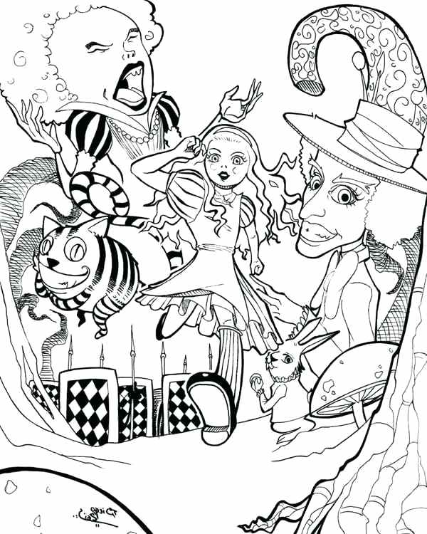 600x750 Alice In Wonderland Coloring Page Professional