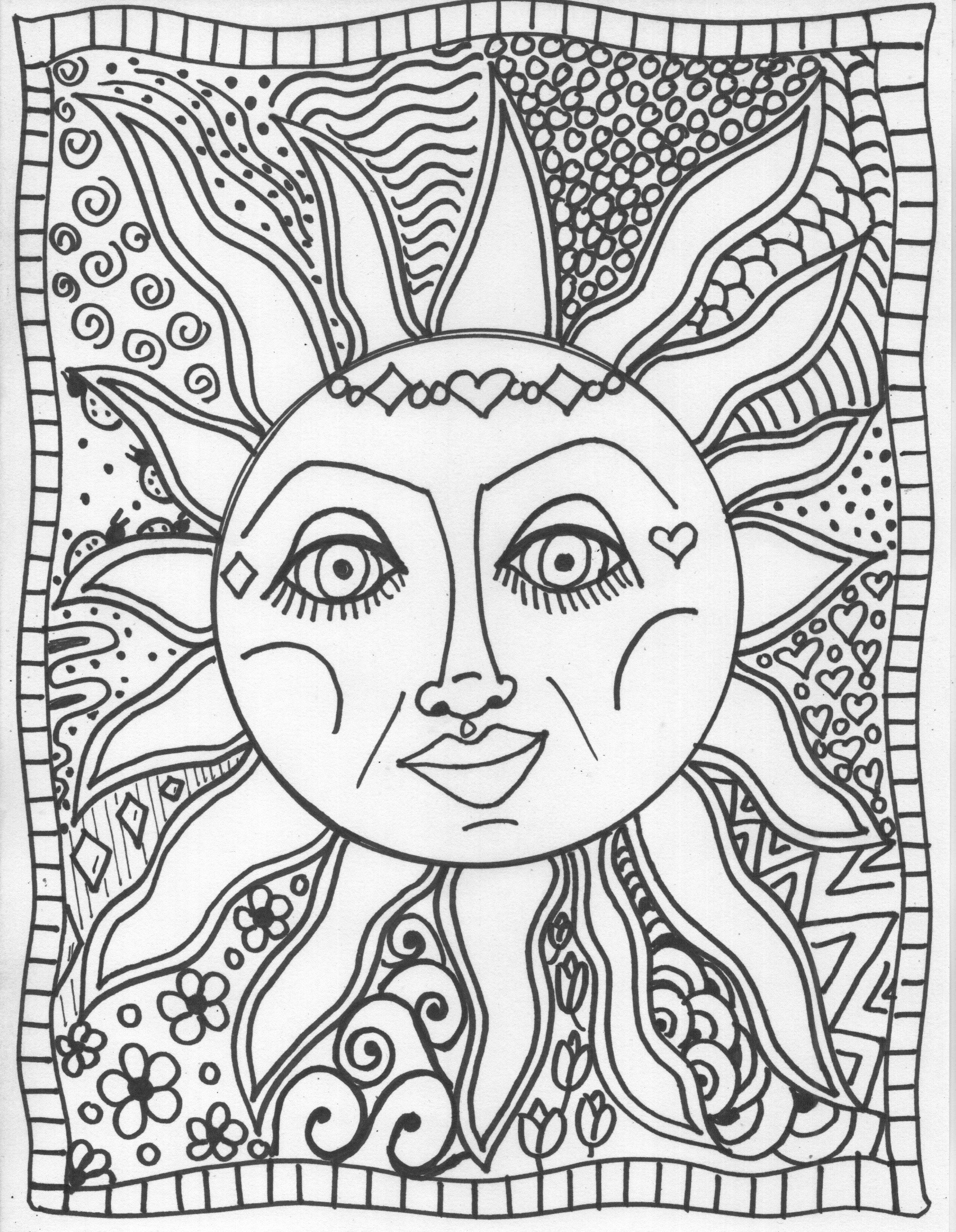 1700x2190 Trippy Coloring Sheets Pages Sun Art