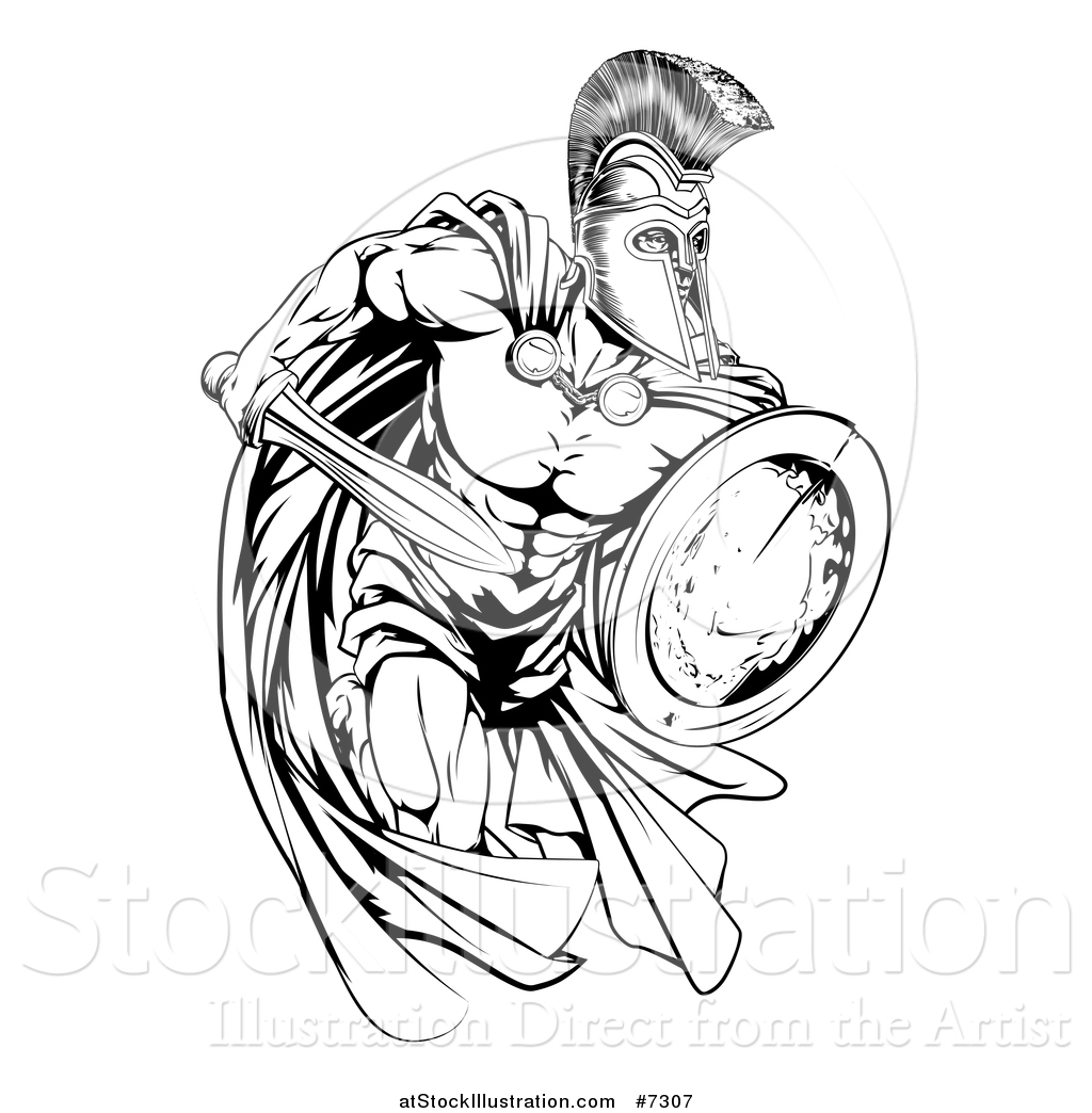 1024x1044 Vector Illustration Of A Black And White Strong Spartan Trojan