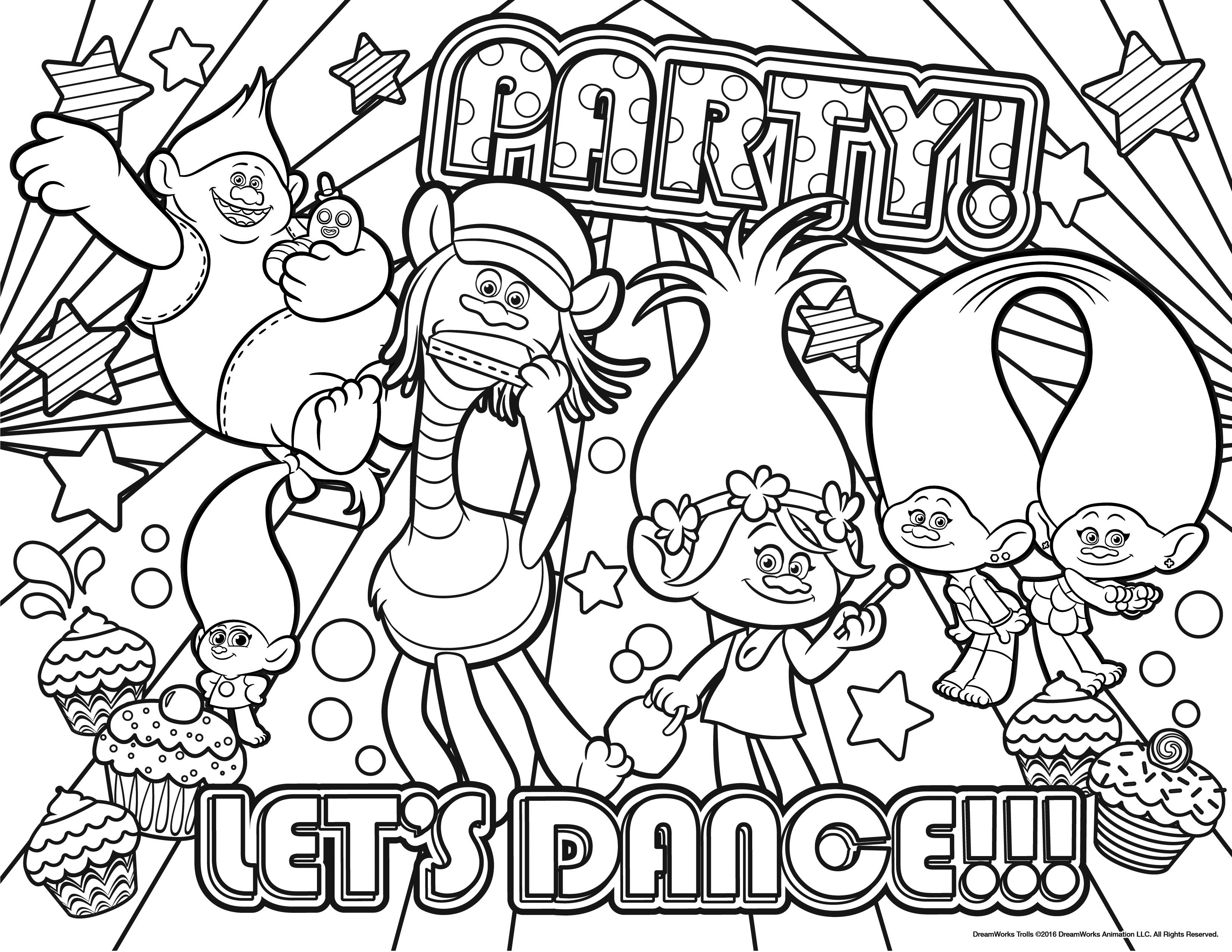 3300x2550 Trolls Party Coloring Page