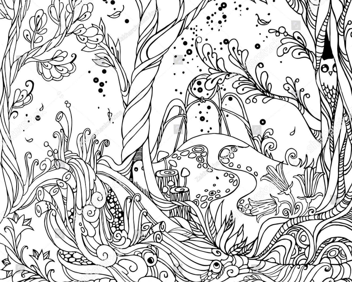 1500x1200 Enchanted Forest Coloring Page Free Pages For Adults Colouring