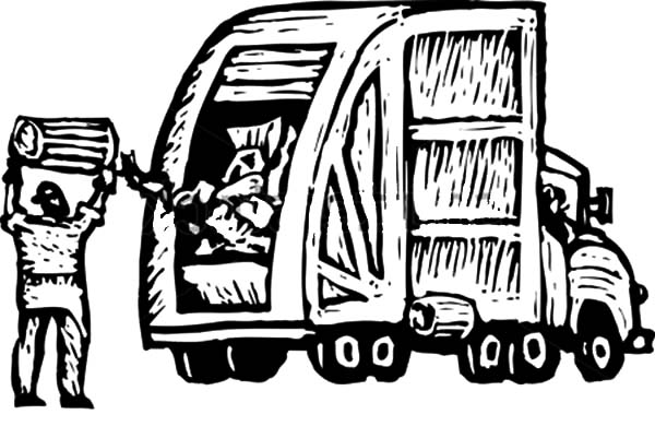 600x401 Trash Man Dumping Trash Into Garbage Truck Coloring Pages