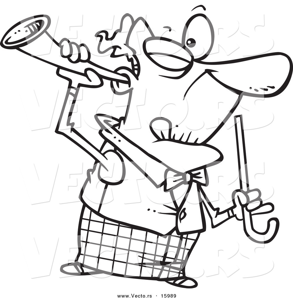 1024x1044 Vector Of A Cartoon Old Man Holding A Trumpet Up To His Ear