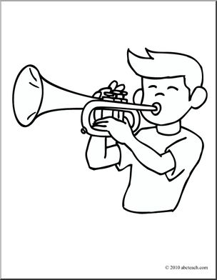 304x392 Clip Art Boy Playing Trumpet (Coloring Page) I