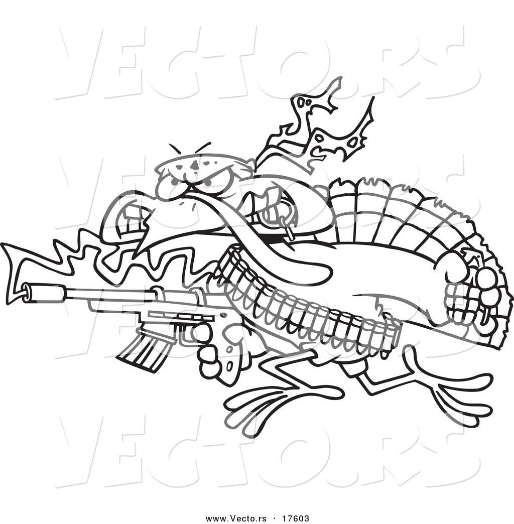 1024x1044 New Vector Of A Cartoon Rambo Turkey Bird Coloring Page Outline By