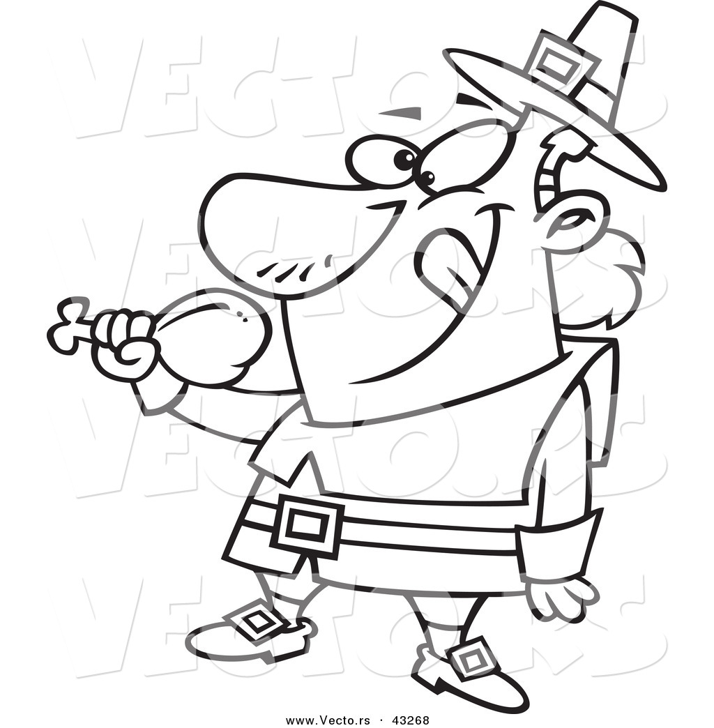 1024x1044 Vector Of A Happy Cartoon Pilgrim Eating A Turkey Drumstick
