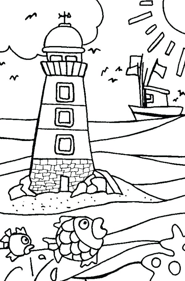 600x909 Twin Towers Coloring Pages A Huge Lighthouse Near The Beach Shore