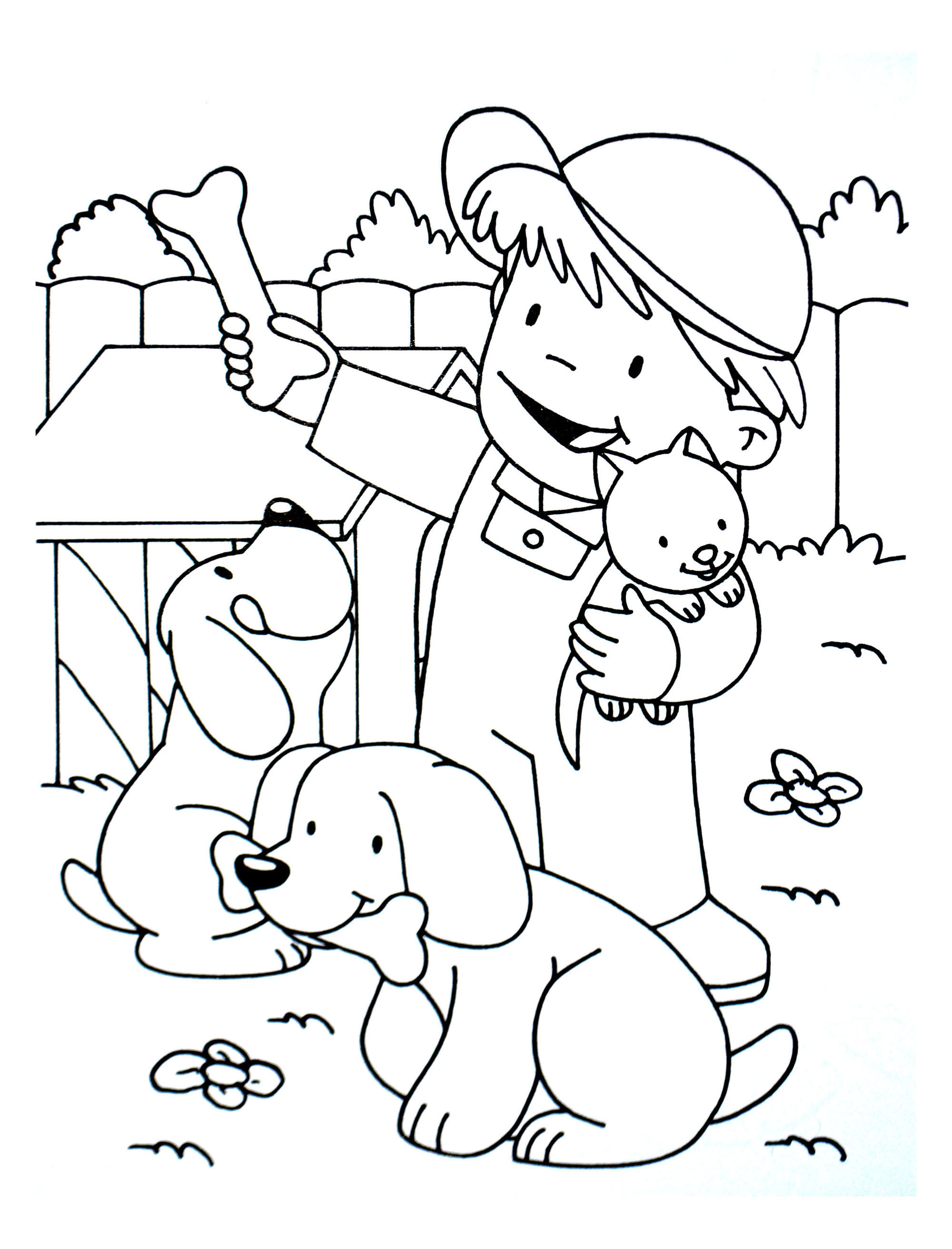 2000x2624 Kid With A Cat And Two Dogs