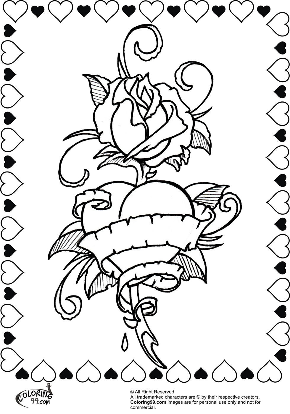 980x1400 Heart With Roses Coloring Pages
