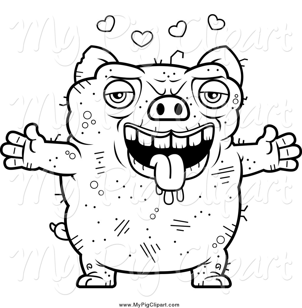 1024x1044 Swine Clipart Of A Black And White Amorous Ugly Pig By Cory Thoman