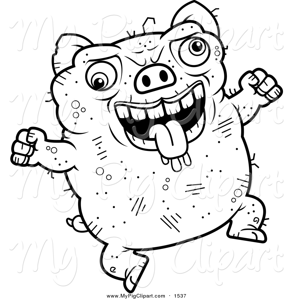 1024x1044 Swine Clipart Of A Lineart Jumping Ugly Pig By Cory Thoman