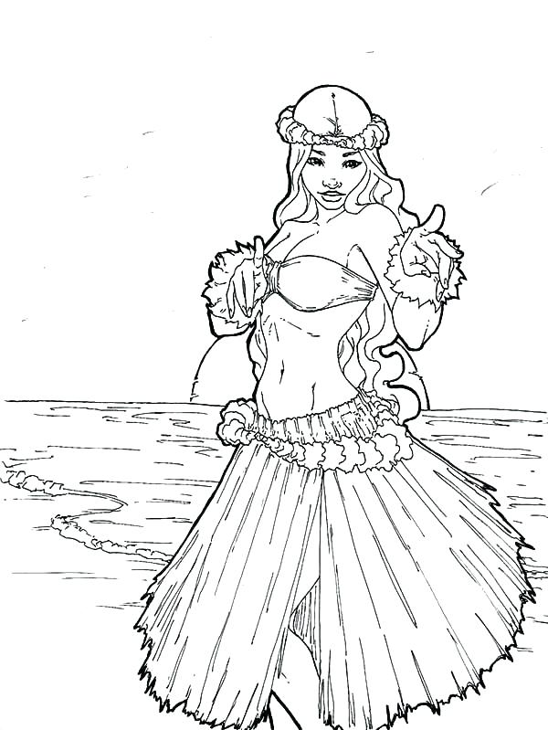 600x799 Hula Girl Coloring Page Adult Girl Lei And Ukulele Coloring Page