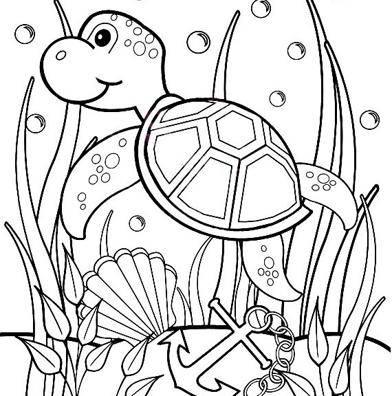 570x576 Baby Sea Turtle Coloring Pages Underwater