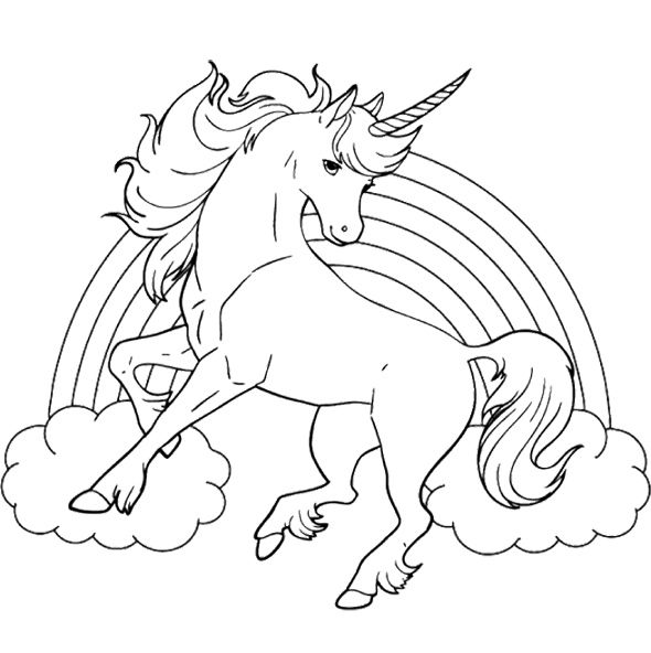 590x592 Unicorn Horse With Rainbow Coloring Page For Kids Clipart