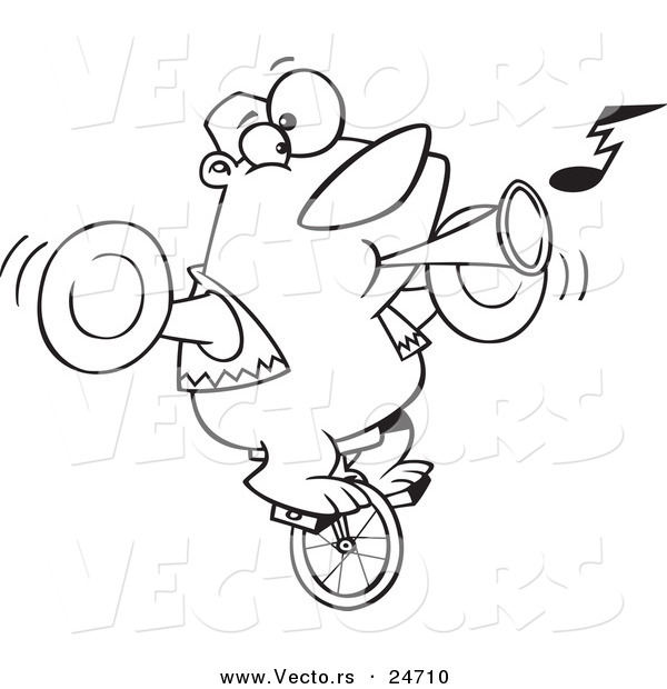 600x620 Vector Of A Cartoon Stunt Bear Playing Music And Riding A Unicycle