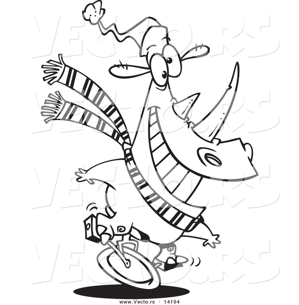1024x1044 Vector Of A Cartoon Unicycling Christmas Rhino
