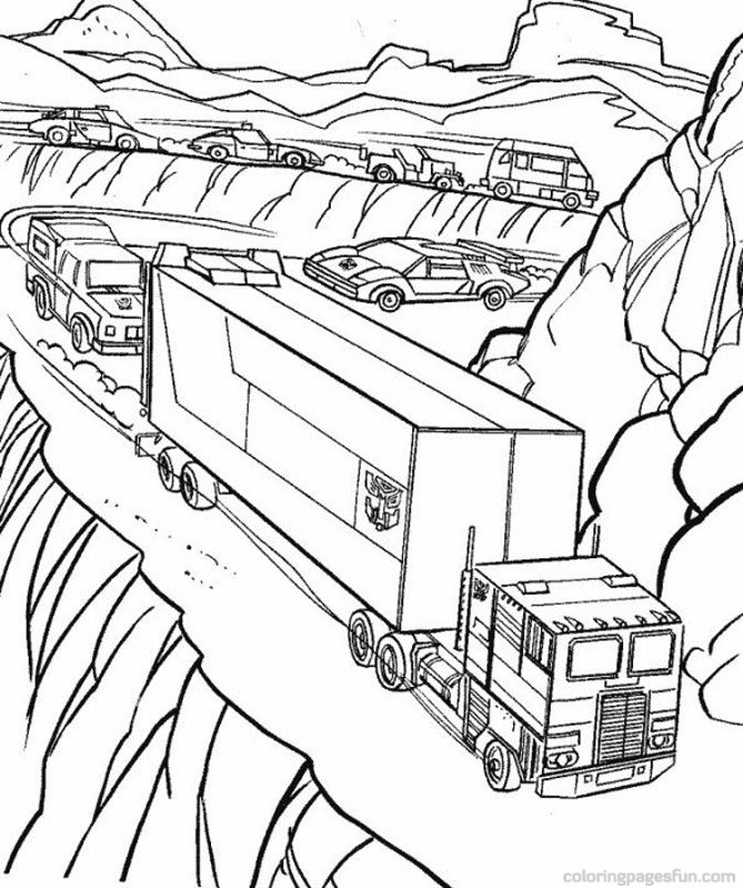 669x800 Truck Driving On Cliff Holding Up Traffic. Colouring Pages
