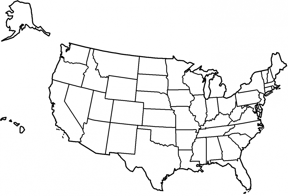 940x639 United States Map Coloring Page Image Of Usa Map