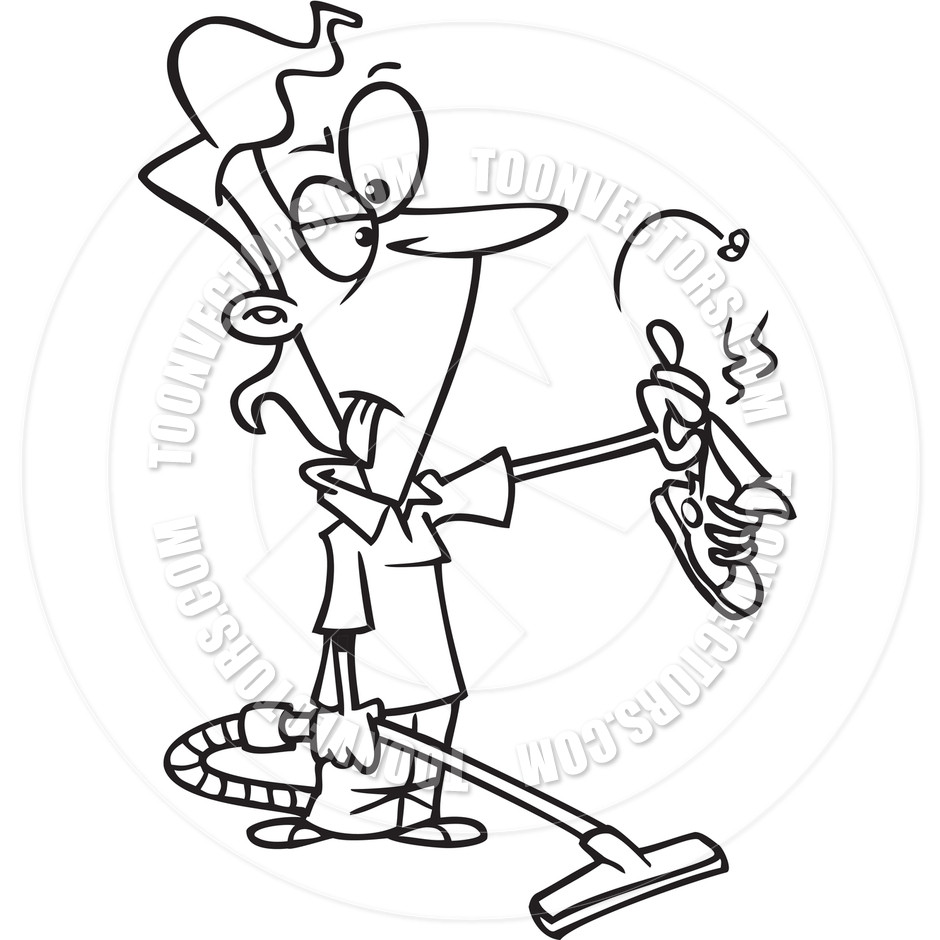 940x940 Cartoon Woman Vacuum Cleaner Black And White Line Art By Ron
