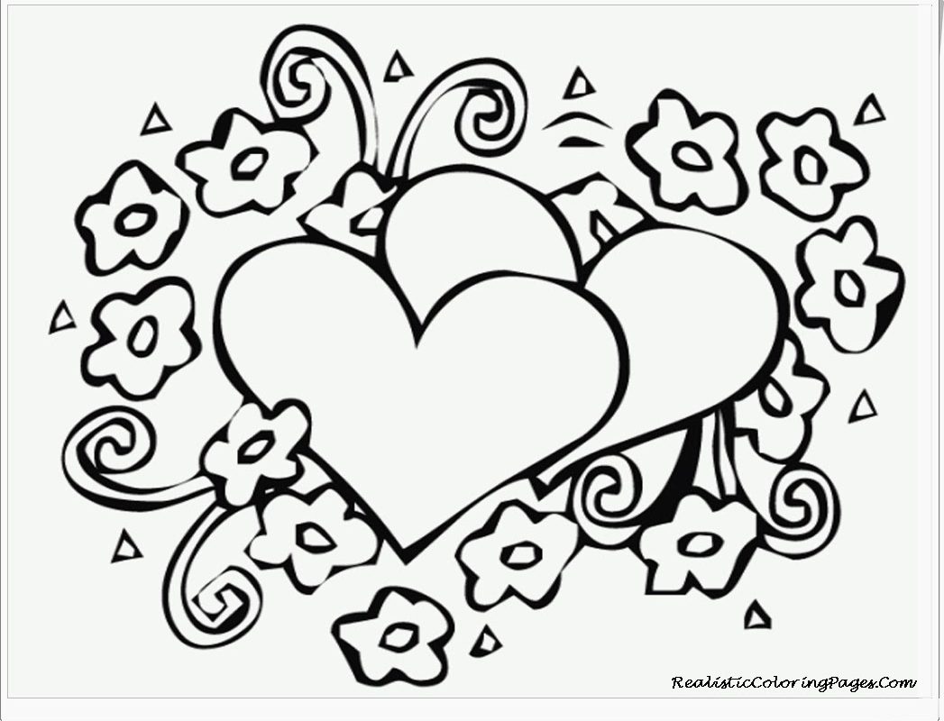 1047x800 Coloring Roses Pictures Free Printable Heart Pages For Girls Kids
