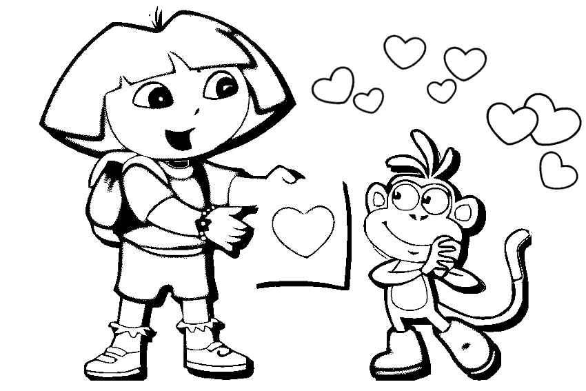850x567 Monkey And Dori Love Free Coloring Page Adults, Animals, Kids