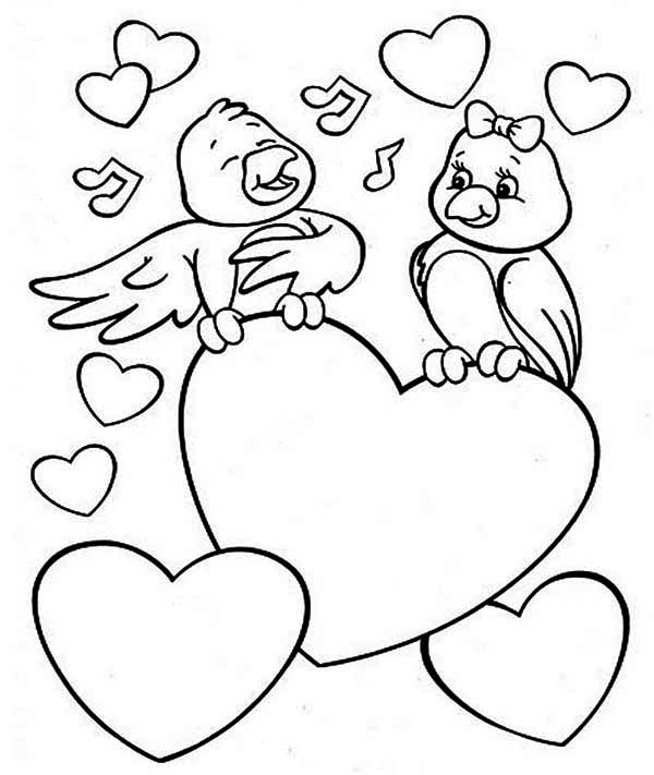 600x711 Two Cute Birds On Valentine's Day Coloring Page