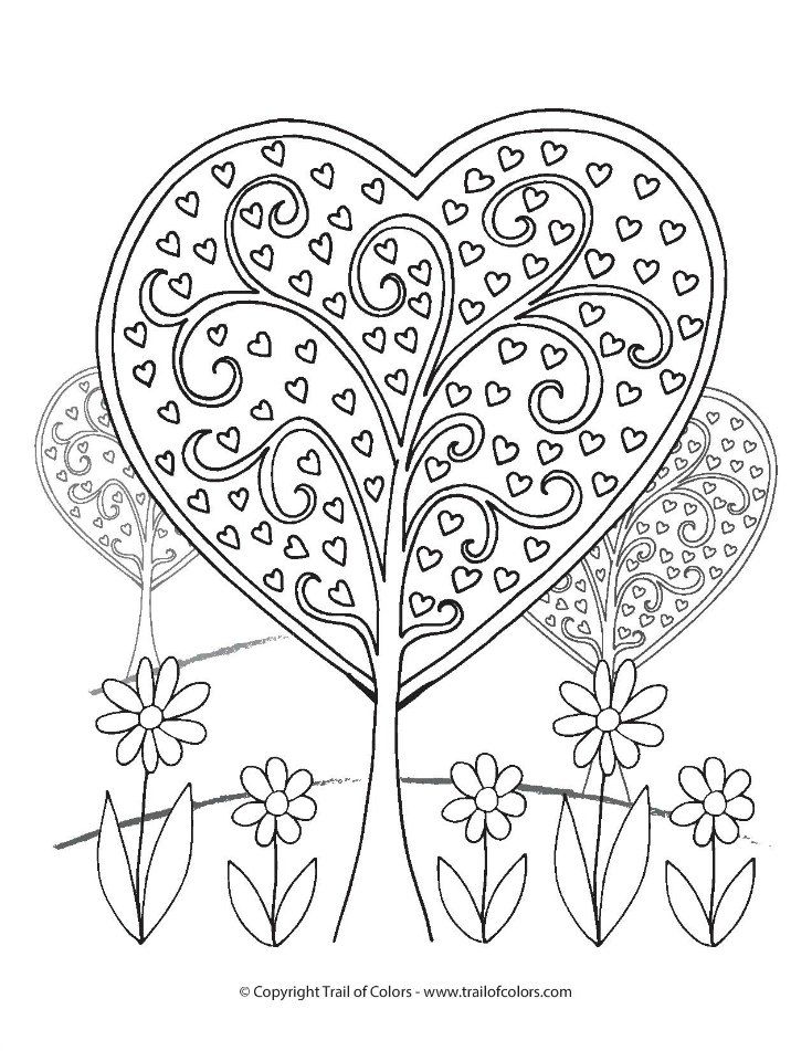 735x951 Heart Trees Valentines Day Coloring Page Heart Tree, Free