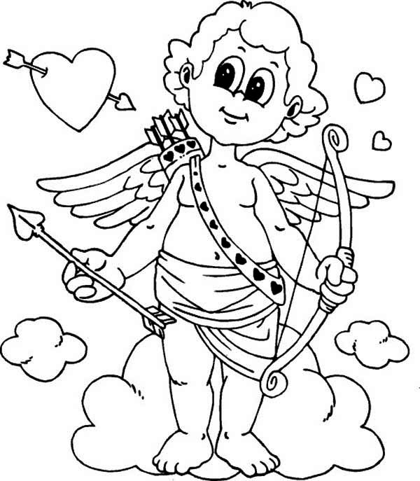 600x687 Cute Little Cupid Is Prepared For Valentine's Day Coloring Page