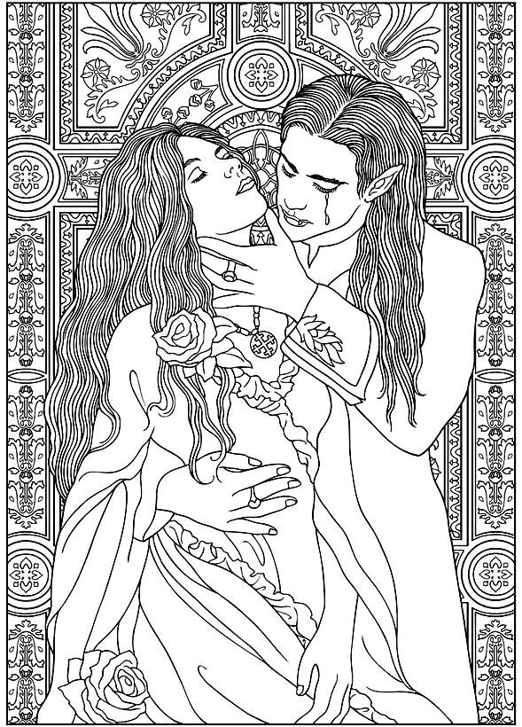 589x820 Free Coloring Page Coloring Adult Vampire. A Vampire In Love