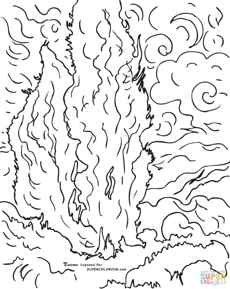 765x958 Still Life Coloring Pages Cypresses By Van Coloring Page Free