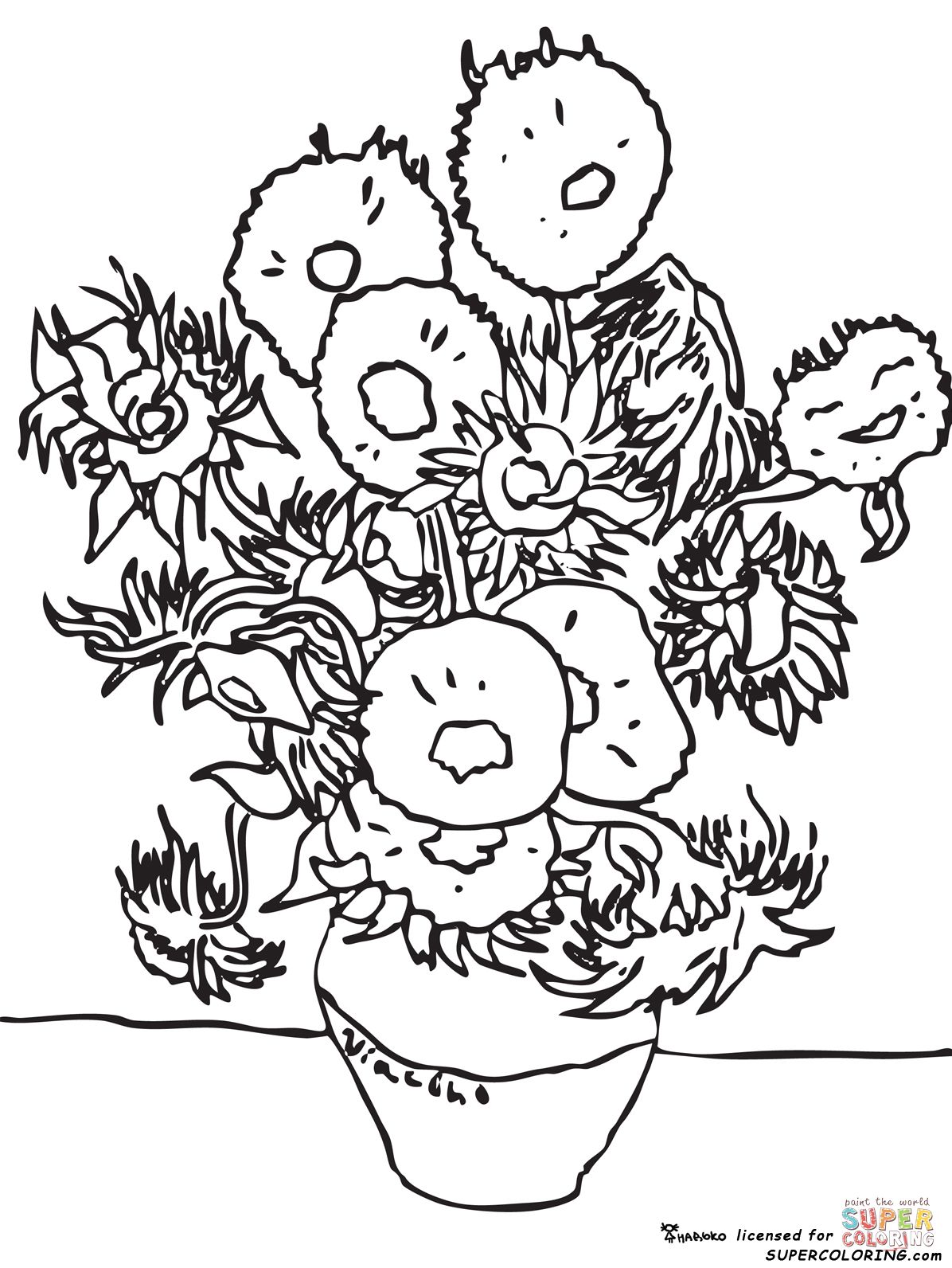 1196x1592 Sunflowers By Vincent Van Gogh Super Coloring My Coloring Book
