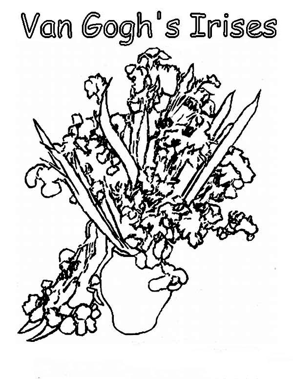 600x776 Van Gogh Irises In Famous Paintings Coloring Page Batch Coloring