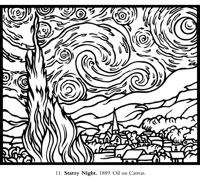 650x600 Van Gogh Starry Night Coloring Page Inspirational Regarding Plan 3