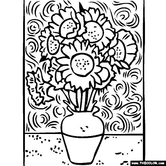 Van Gogh Sunflowers Coloring Page