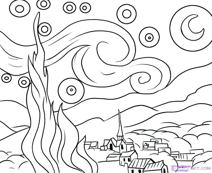 728x594 Van Gogh Coloring Pages